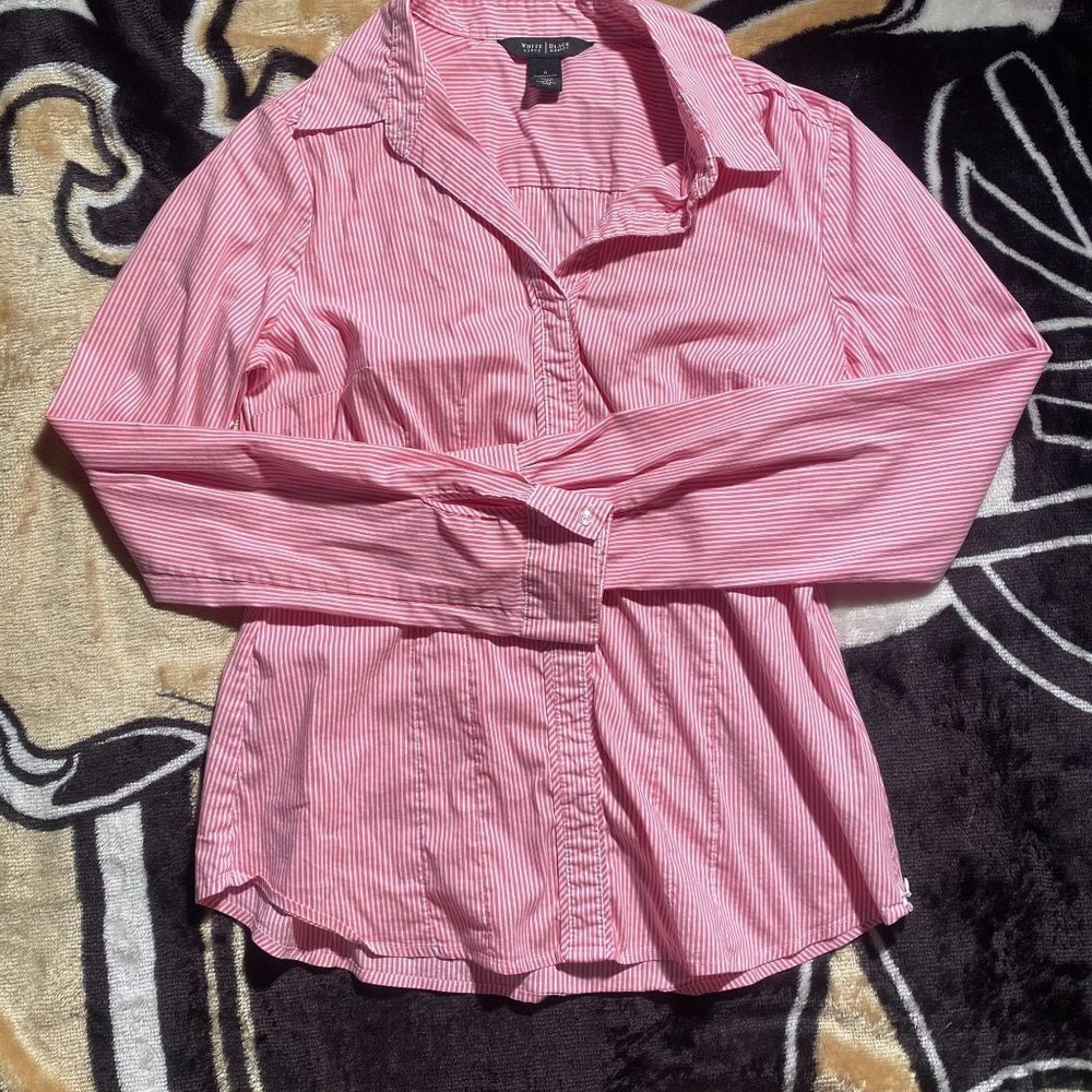 Women's Pink White House Button Up Blouse - Size 6